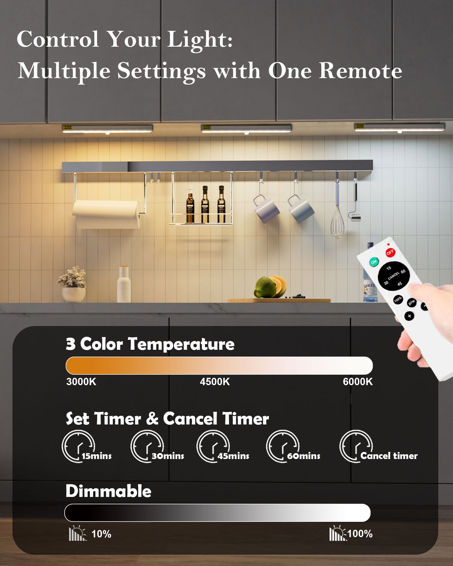 SZOKLED 20-LED Under Cabinet Lighting Remote Control, 3 Colors(4 Packs)