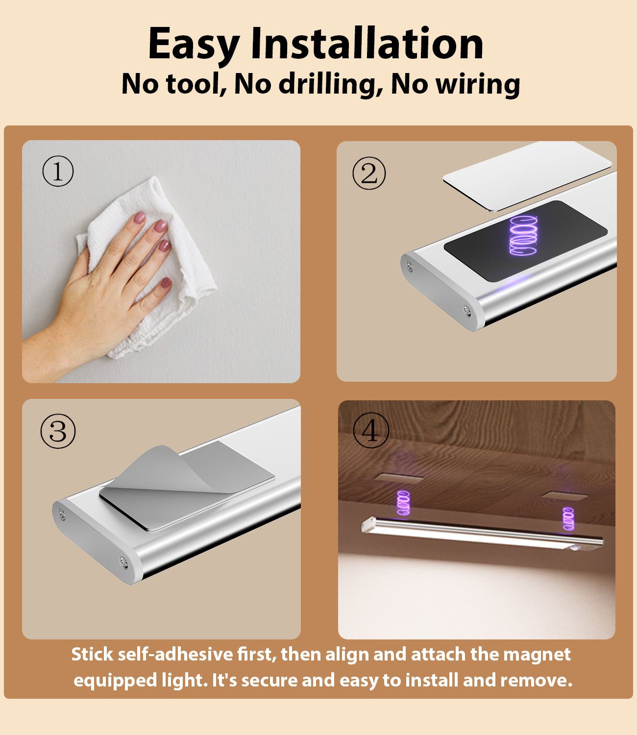 SZOKLED Motion Sensor Light Indoor, Rechargeable Closet Lights Battery Operated, Dimmable Under Cabinet Lighting for Kitchen, Stair, Wardrobe, Pantry, 4Pack (9.84inch)