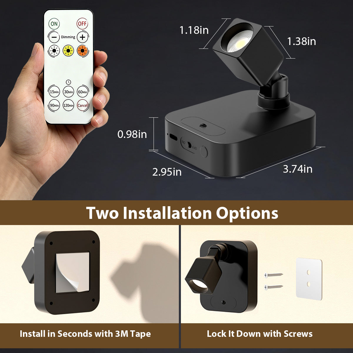 SZOKLED Rechargeable Picture Lights for Wall, Spotlight Indoor, 2 Pack