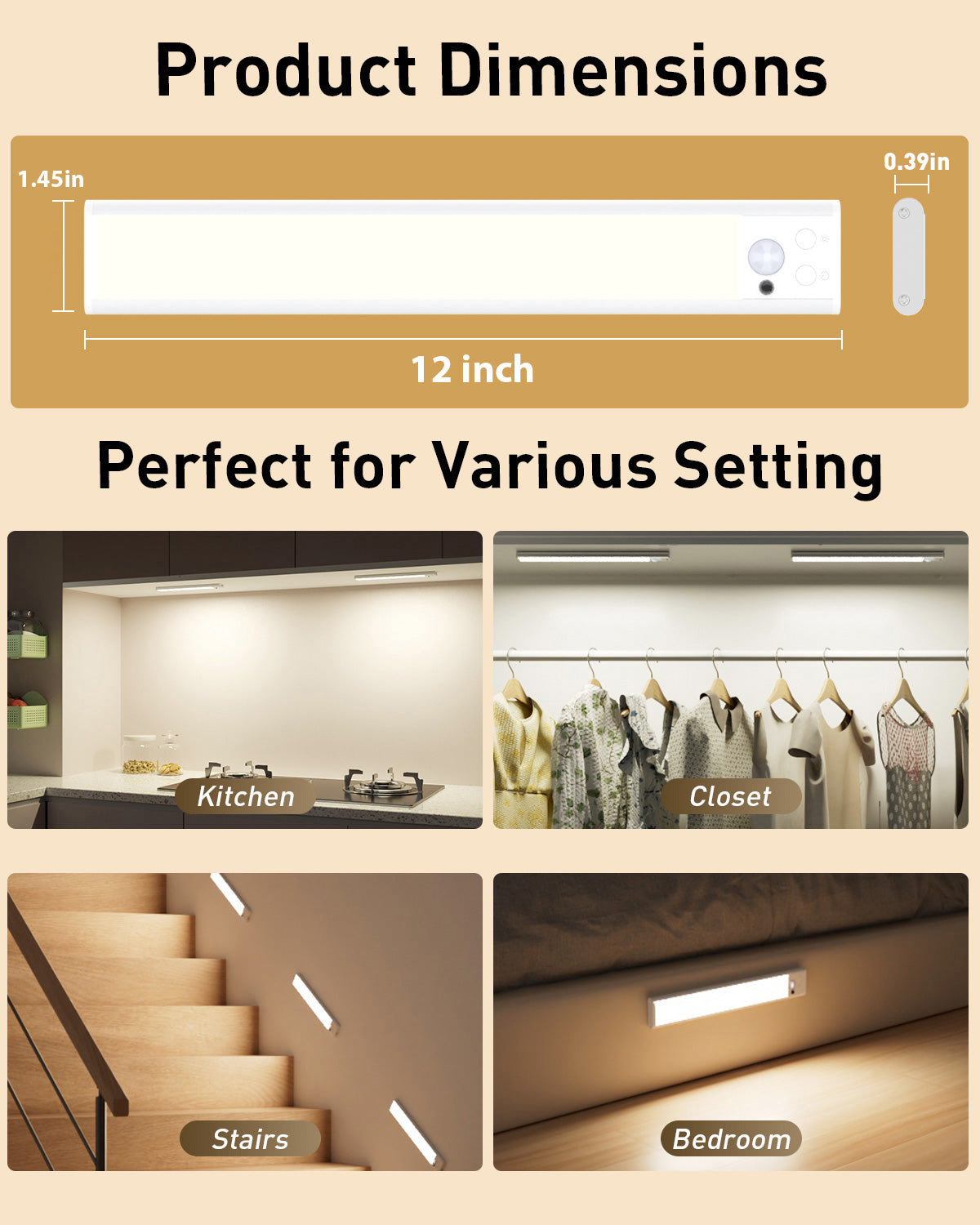 80-LED Motion Sensor Light Indoor with Remote, 12 inch Under Cabinet Lighting Wireless, Timer & Dimmable Under Cabinet Lights, Under Counter Lights for Kitchen, Stairs, Hallway, 3 Color, 2Pack