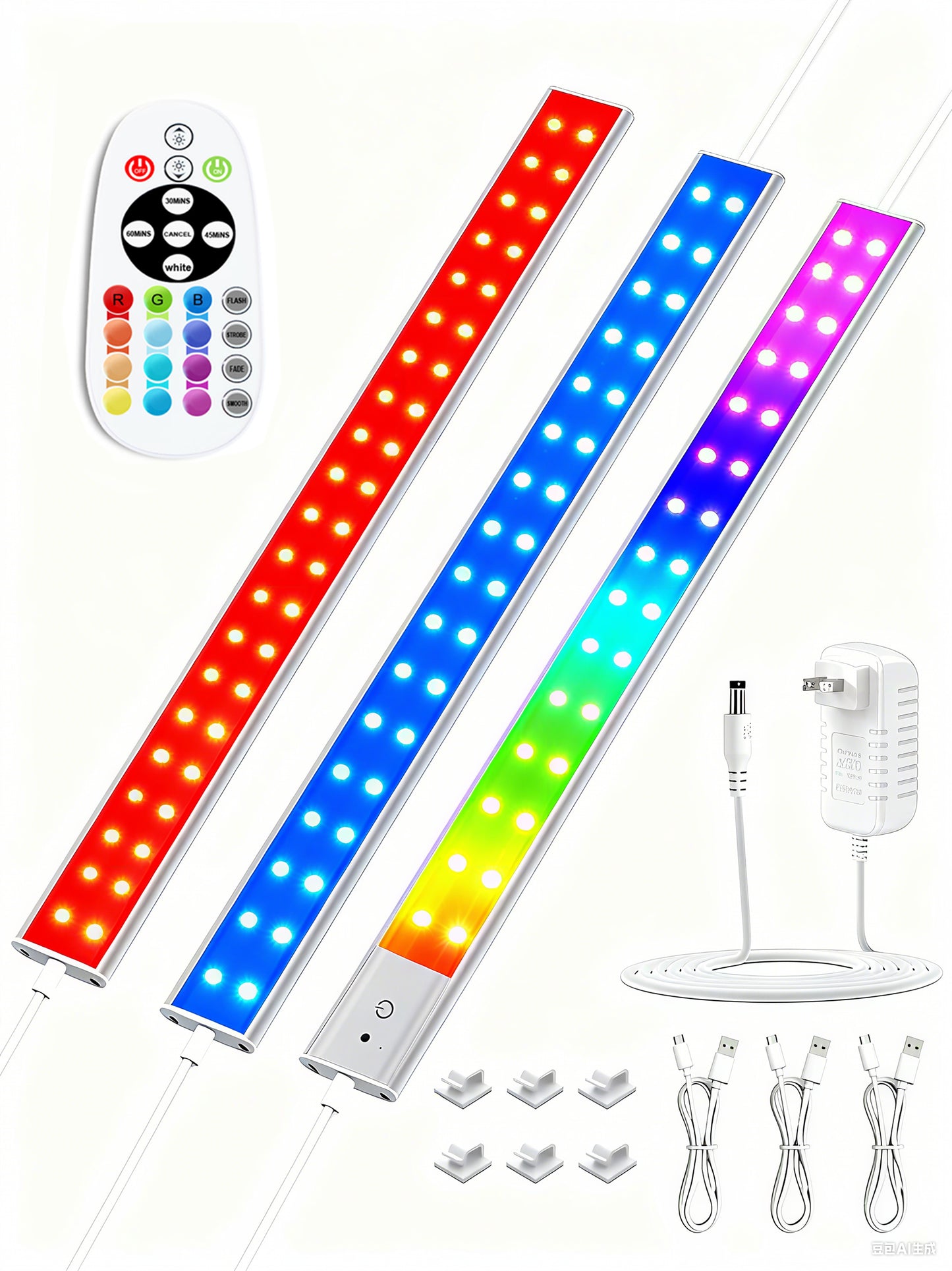 SZOKLED Under Cabinet Lighting Plug in, Hardwired LED Under Cabinet Lights with Timer & Dimmable, 15 RGB Color Changing, 3-Pack