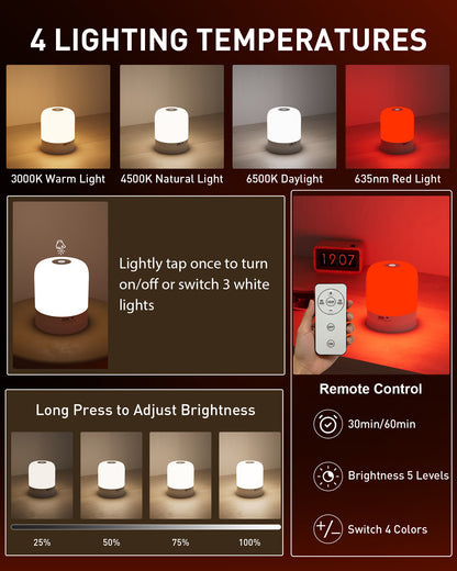 Natural Sleep Aid, Remote Control, Timer, Red Night Light for Bedroom, Sleeping, Reading, Baby Nursery