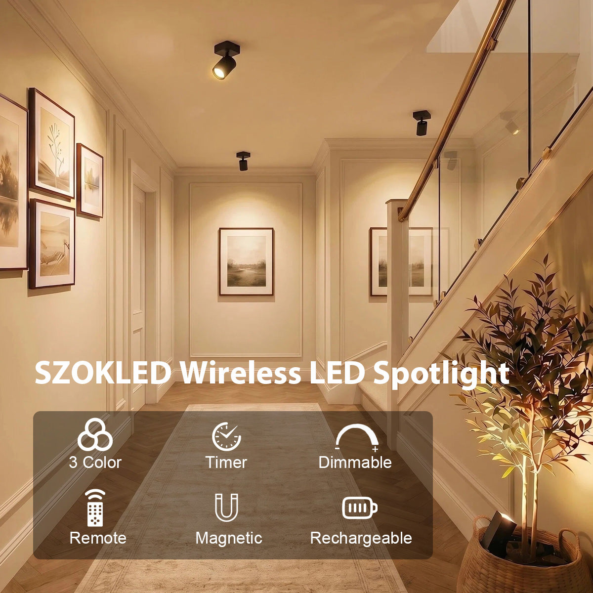SZOKLED Rechargeable Picture Lights for Wall, Spotlight Indoor, 2 Pack
