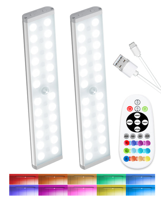 SZOKLED 58-LED RGB Motion Sensor Under Cabinet Lighting with Remote Control, 15 Color (2 Packs)