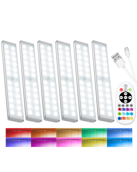 SZOKLED 58-LED RGB Motion Sensor Under Cabinet Lighting with Remote Control, 15 Color (6 Packs)
