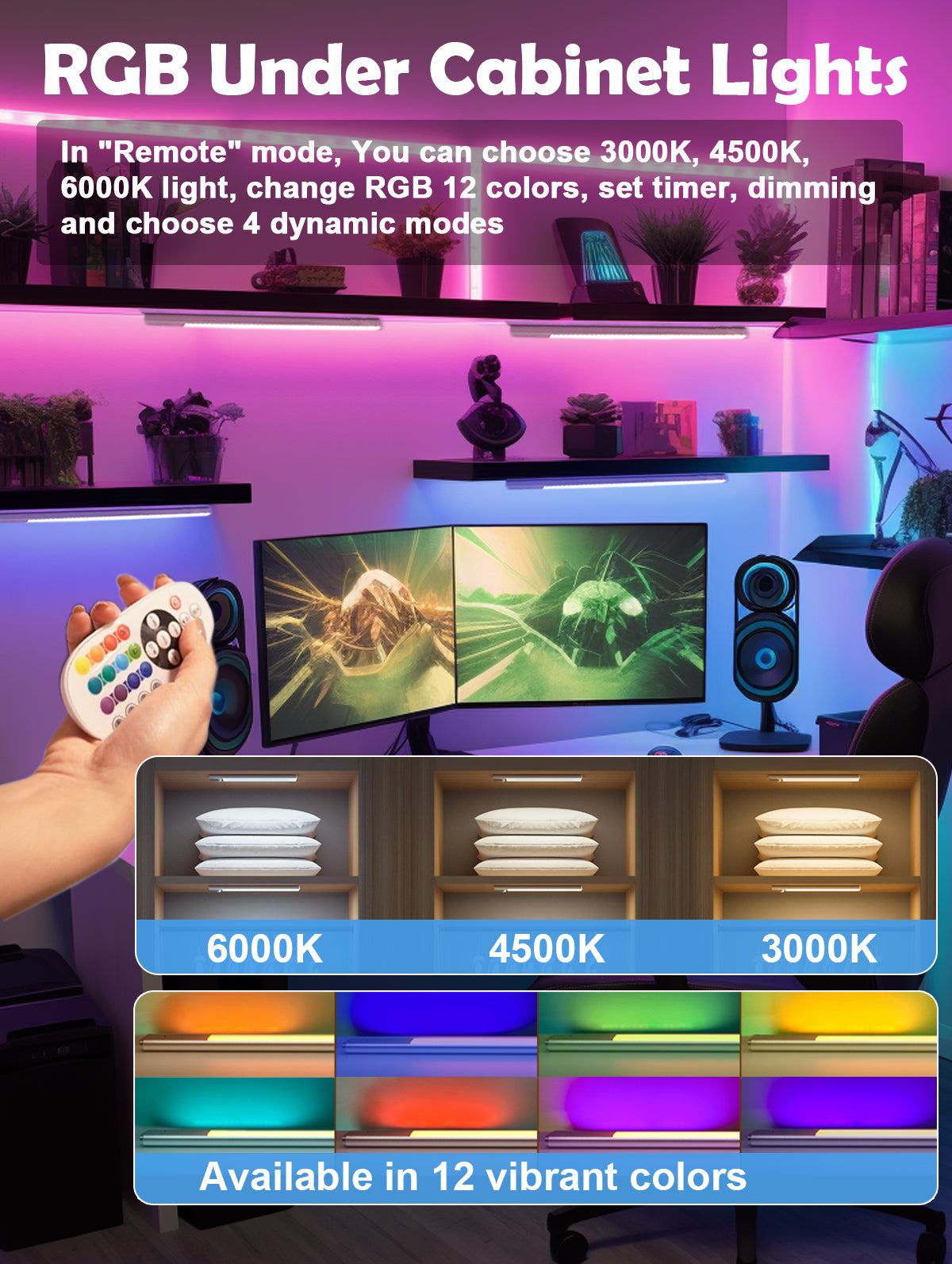 SZOKLED 79-LED RGB Under Cabinet Lighting with Remote Control, 15 Colors