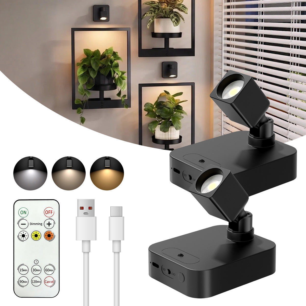 SZOKLED Rechargeable Picture Lights for Wall, Spotlight Indoor, 2 Pack