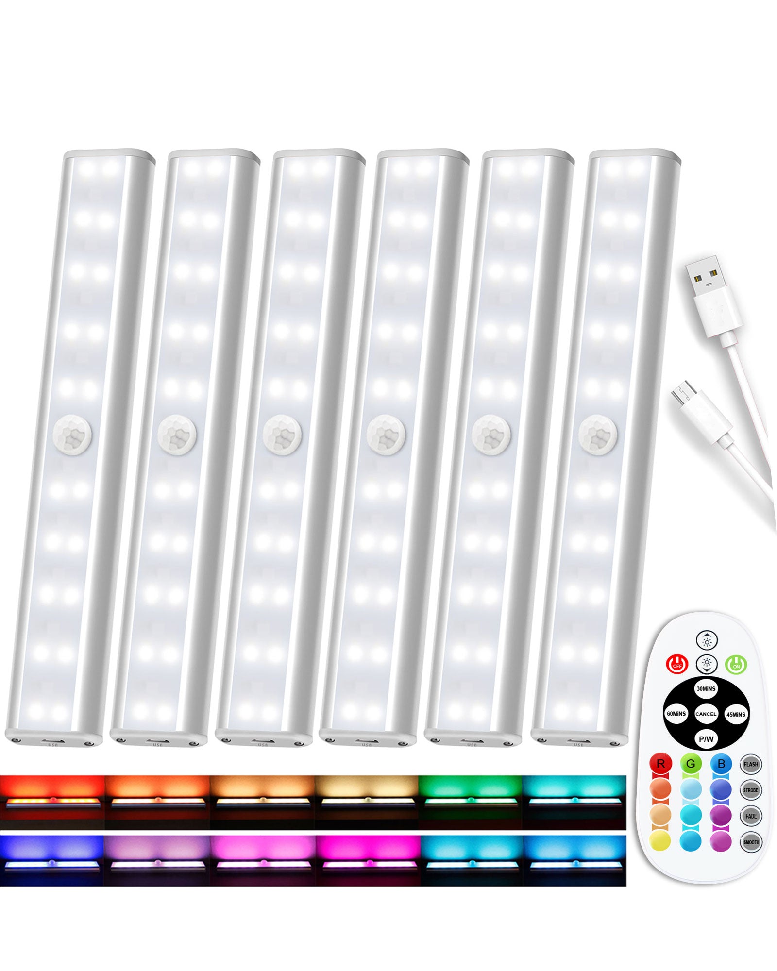 SZOKLED 48-LED RGB Under Cabinet Lighting Rechargeable, 15 Color Changing (6 Packs)