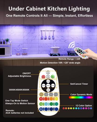SZOKLED 58-LED RGB Motion Sensor Under Cabinet Lighting with Remote Control, 15 Color (6 Packs)