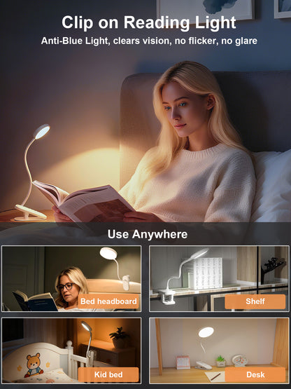 SZOKLED Red Light Reading Lights for Books in Bed, Clip on Lamp with Timer & Dimmable, Rechargeable Eye Care Night Light