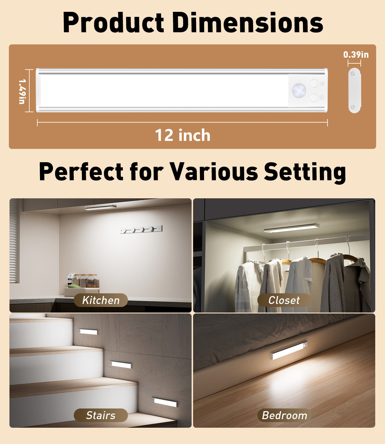 80-LED Under Cabinet Lighting, 12inch Rechargeable Motion Sensor Light Indoor, Magnetic Dimmable Closet Lights, Wireless Under Counter Lights for Kitchen, Stairs,Hallway 4 Pack