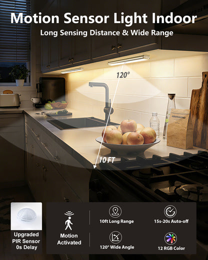 SZOKLED 58-LED RGB Motion Sensor Under Cabinet Lighting with Remote Control, 15 Color (6 Packs)