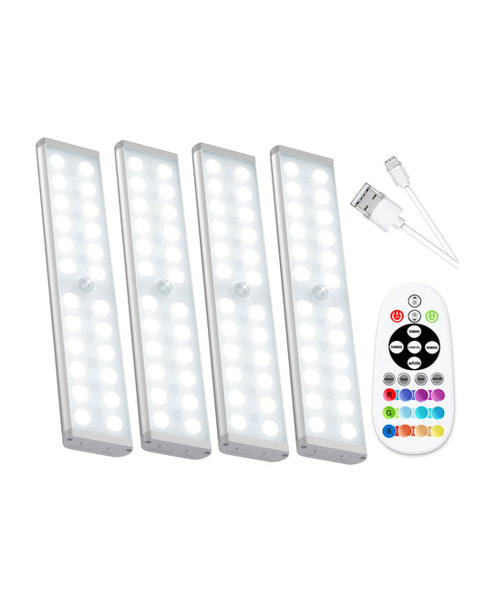 SZOKLED 58-LED RGB Motion Sensor Under Cabinet Lighting with Remote Control, 15 Color (4 Packs)