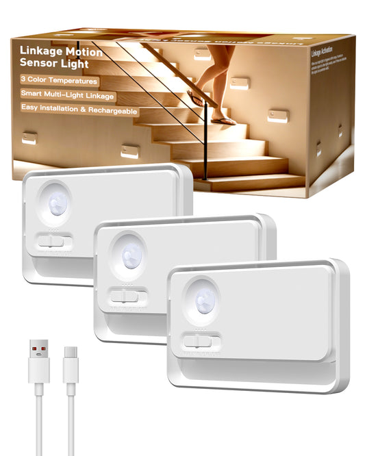 SZOKLED Rechargeable Motion Sensor Night Light Stair Lights Indoor, 3 Pack