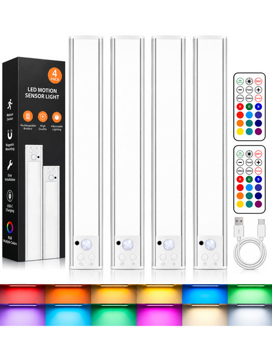 Under Cabinet Lighting, 96-LED RGB Motion Sensor Light Indoor, 12 Inch Closet Light, 4 Pack