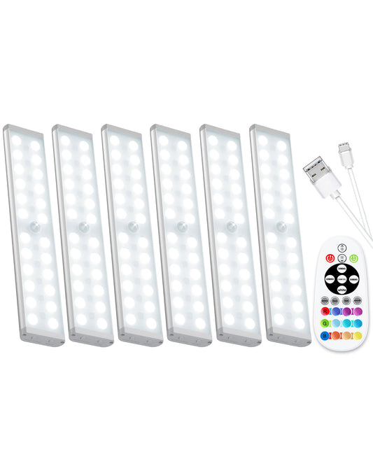 SZOKLED 58-LED RGB Motion Sensor Under Cabinet Lighting with Remote Control, 15 Color (6 Packs)