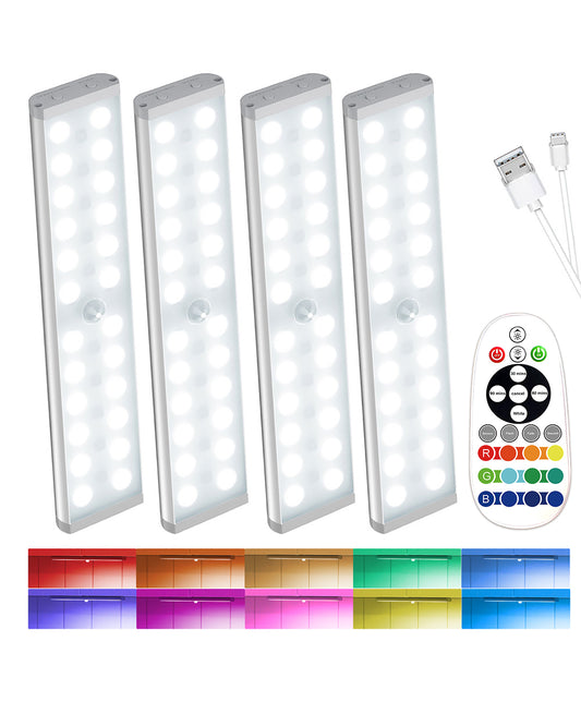 SZOKLED 58-LED RGB Motion Sensor Under Cabinet Lighting with Remote Control, 15 Color (4 Packs)