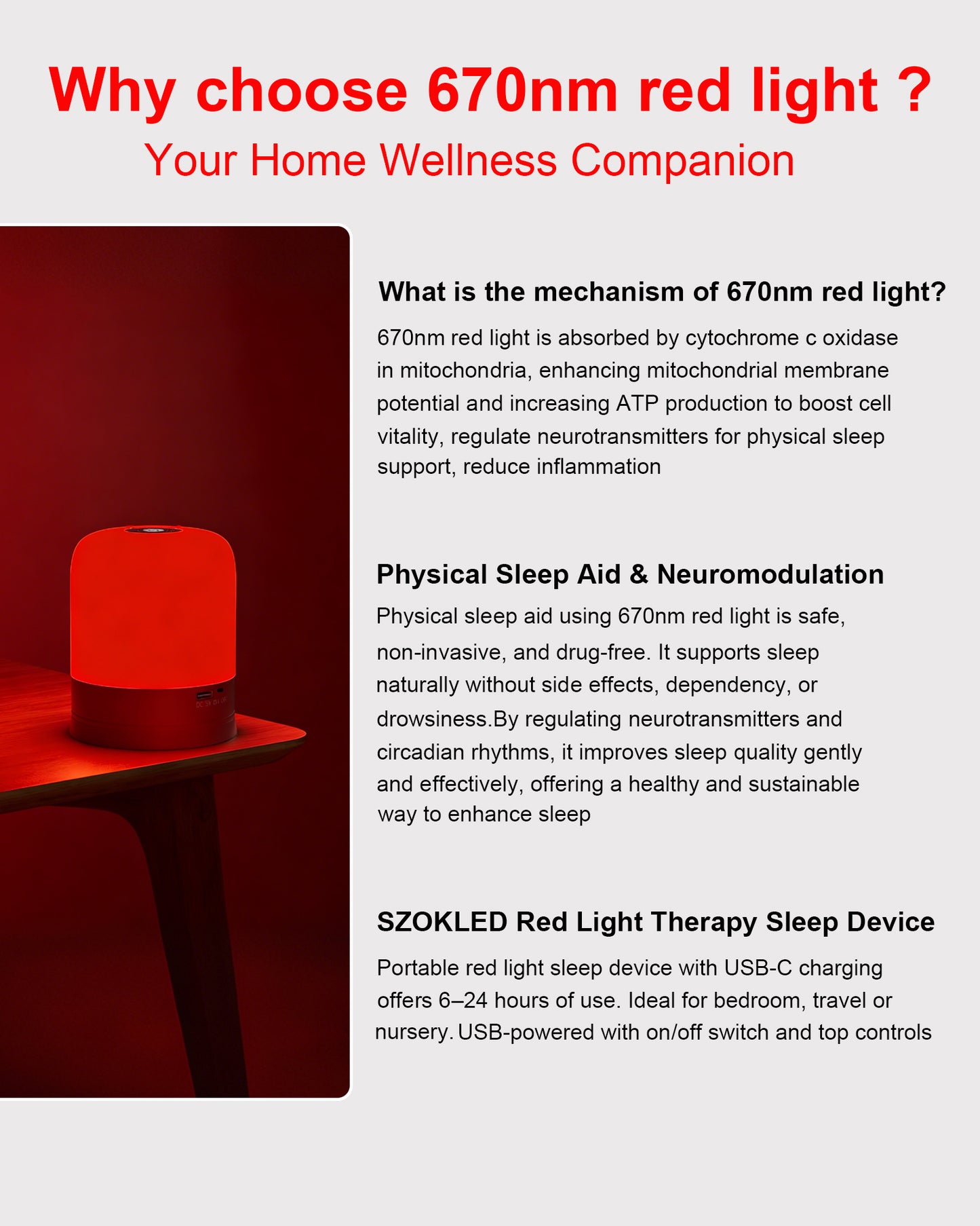 Natural Sleep Aid, Remote Control, Timer, Red Night Light for Bedroom, Sleeping, Reading, Baby Nursery