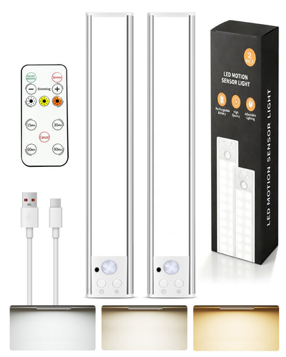 80-LED Motion Sensor Light Indoor with Remote, 12 inch Under Cabinet Lighting Wireless, Timer & Dimmable Under Cabinet Lights, Under Counter Lights for Kitchen, Stairs, Hallway, 3 Color, 2Pack