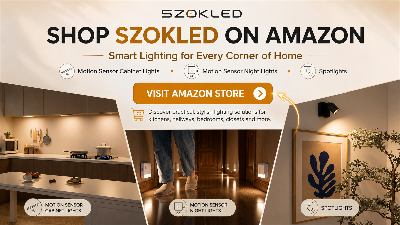 Shop SZOKLED Motion Sensor Cabinet Lights, Motion Sensor Night Lights and Spotlights on Amazon